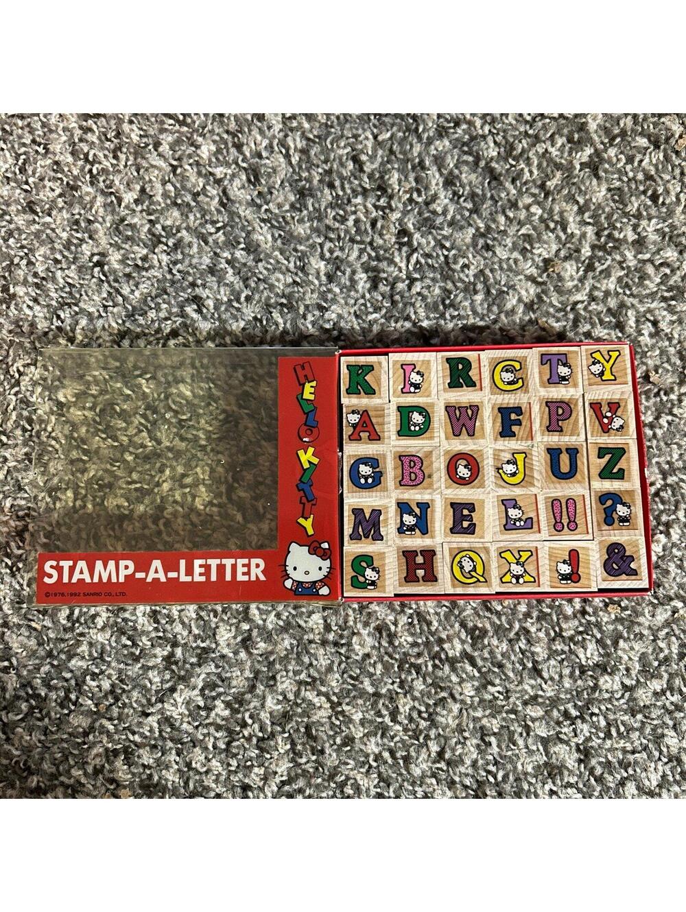 RARE Vintage 1992 Sanrio Hello Kitty Stamp-A-Letter Wooden Rubber Stamping Set